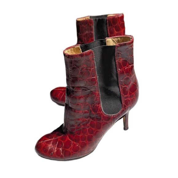 Kate Spade Katrina Red Croc Embossed Leather Stiletto Chelsea Ankle Boots Sz 7 - Picture 5 of 5